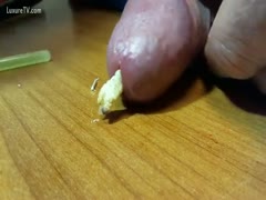 Features of the painful insertion video Middle-aged dilettante man who has inserted a penile item